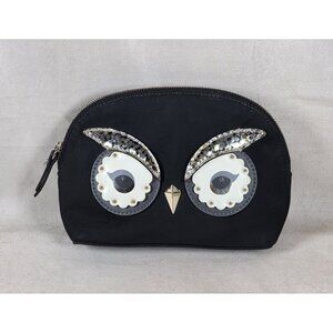 Kate Spade Owl Small Marcy Cosmetic Bag Black Nylon Makeup Pouch
